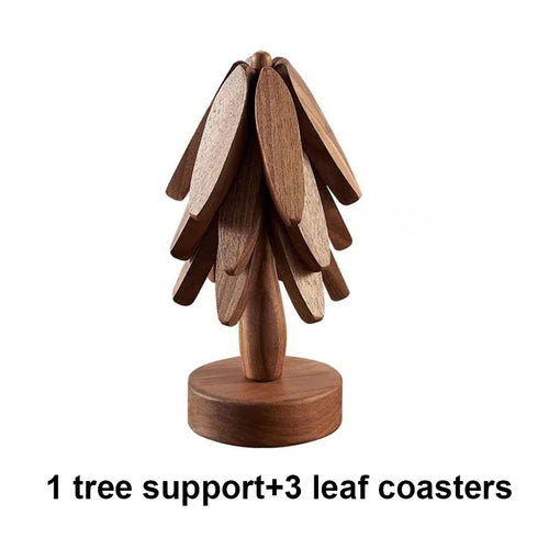 4PCS Tree Design Stand Bamboo Wooden Trivets Decorative Anti Scald