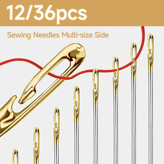 12/36PCS Sewing Needles Multi-size Side Opening Stainless Steel
