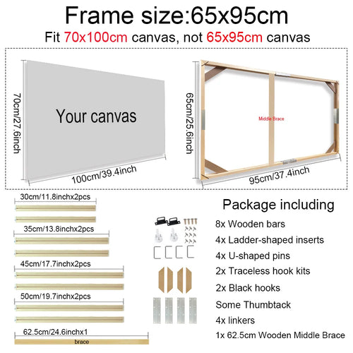 30x40 40x50 60x90cm Canvas Frame Wooden Frames Wooden Photo Oil