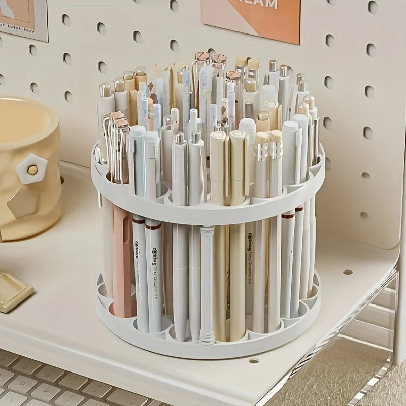 360° Rotating Brush Holder - White Plastic Organizer with Glaze