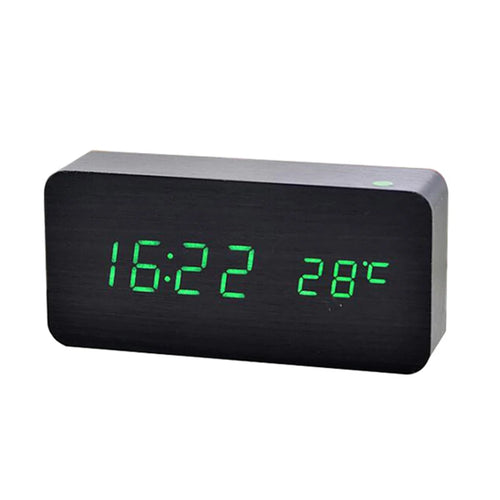 Wooden Digital Alarm Clock, LED Alarm Clock with Temperature Desk