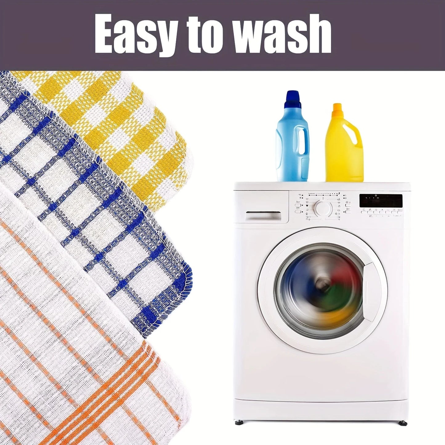 3/5/10/12pcs Plaid Kitchen Towels - Double-Sided Non-Shedding Dish