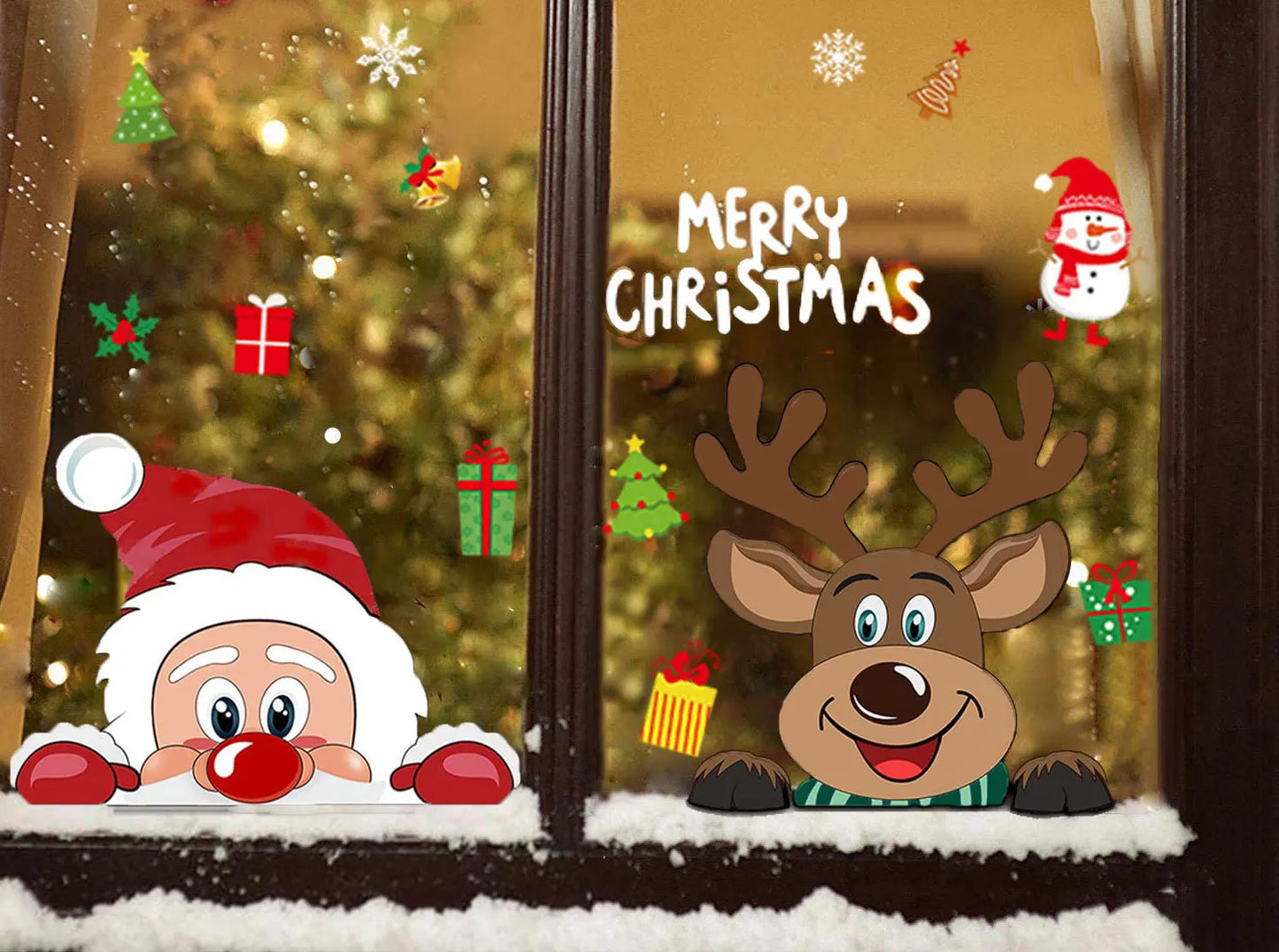 Removable Christmas PVC Static Sticker Santa Elk Window Stickers