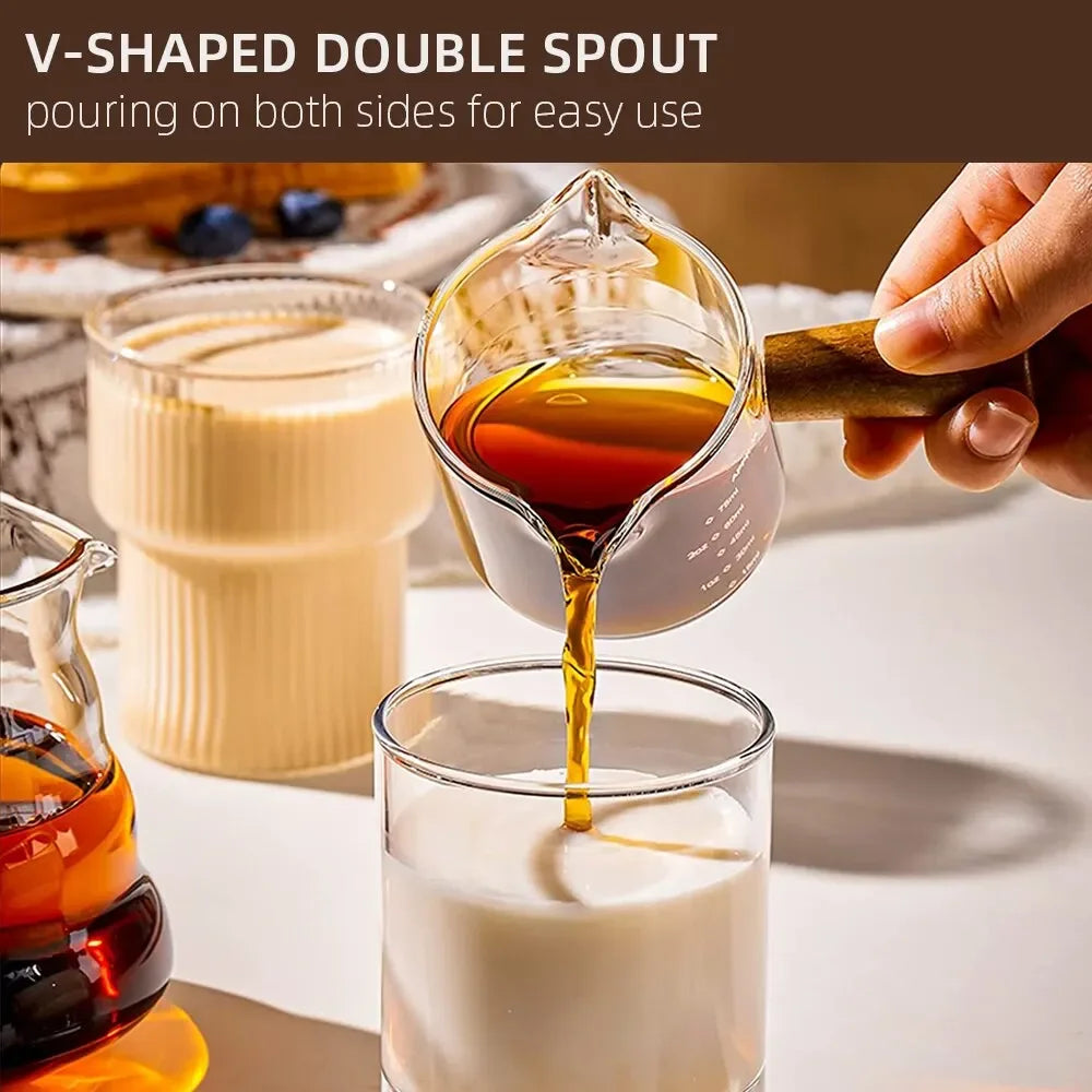 1pc Glass Measuring Cup Wood Handle Glass Espresso Measuring Cup
