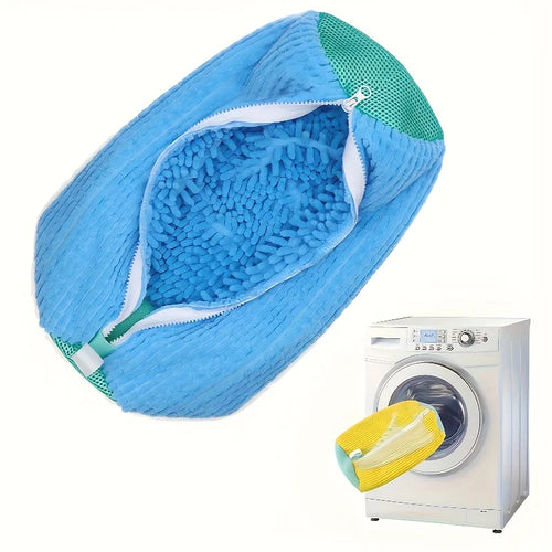 Durable Mesh Shoe Wash Bag with Zipper, Plush Lining Inside Protects
