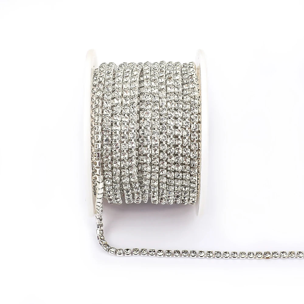 1Yard 10Yards/roll SS6-SS16 Glitter Crystal Rhinestone Chain Sew-On