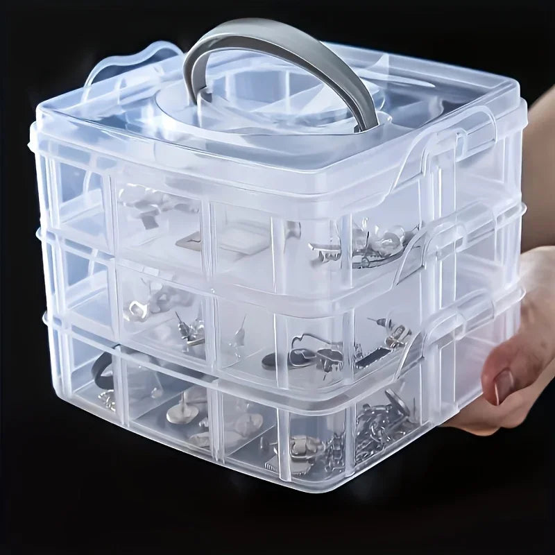 3-layer 18 Compartment Transparent Storage Box, Jewelry and Toy