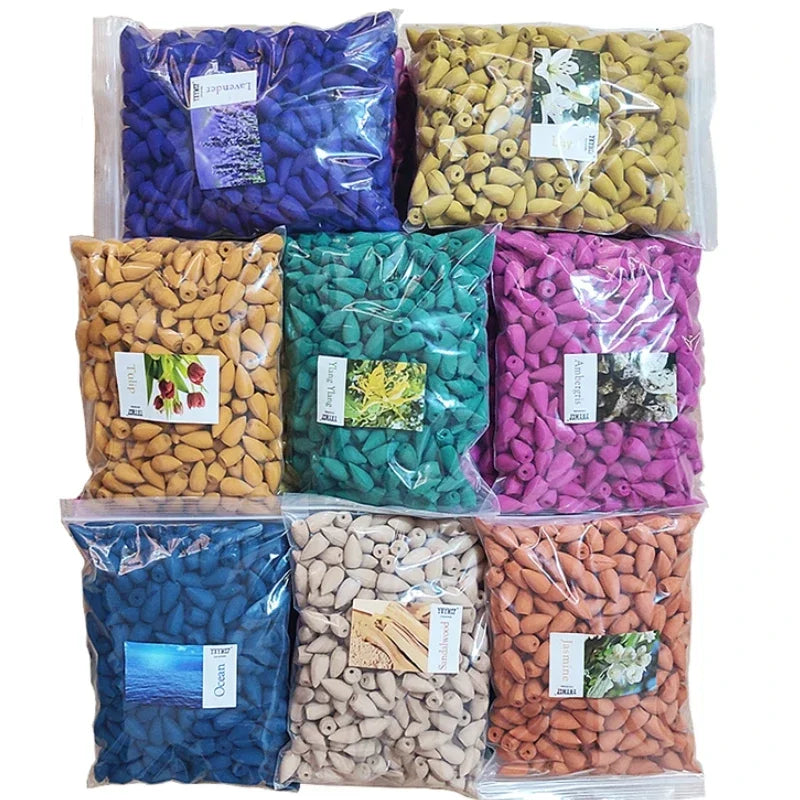 100g about 60pcs Natural Smoke Backflow Incense Cones Sandalwood