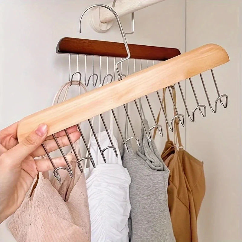 Wooden Sling Hanger Organizer with Multiple Hooks for Underwear Bras