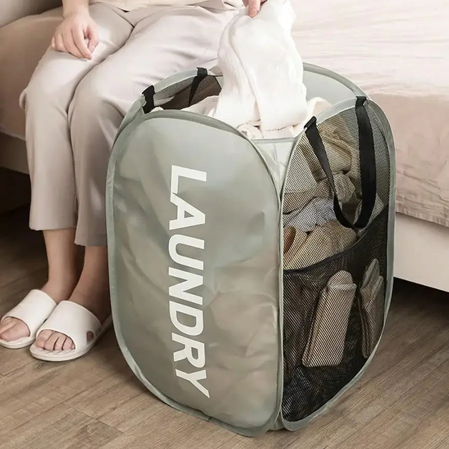 Portable Mesh Pop Up Laundry Hamper Wide Opening Breathable