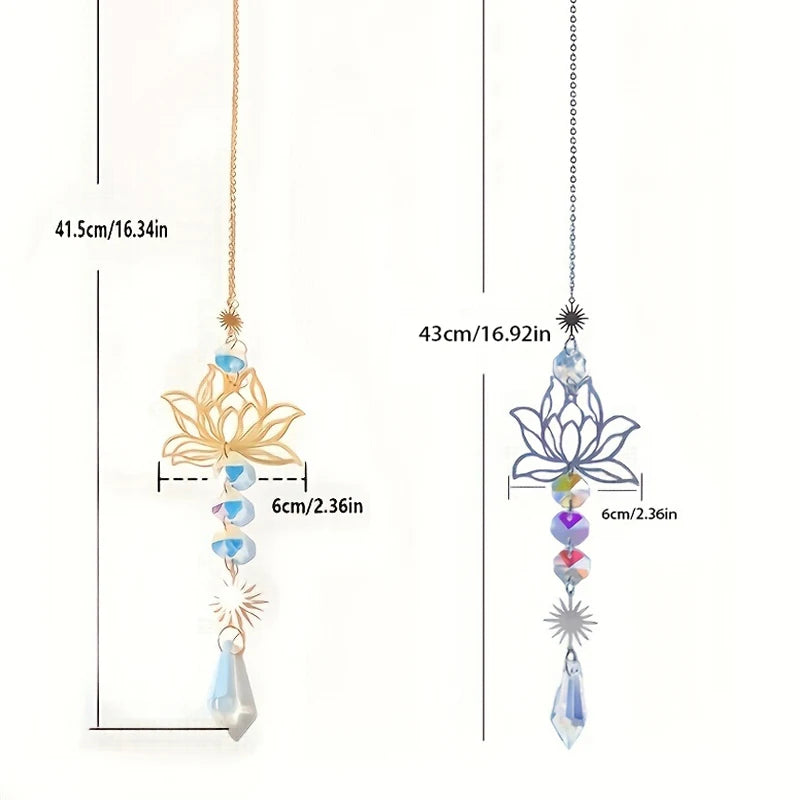 1PcMetalLotusandArtificial Crystal Suncatcher Charm Handmade