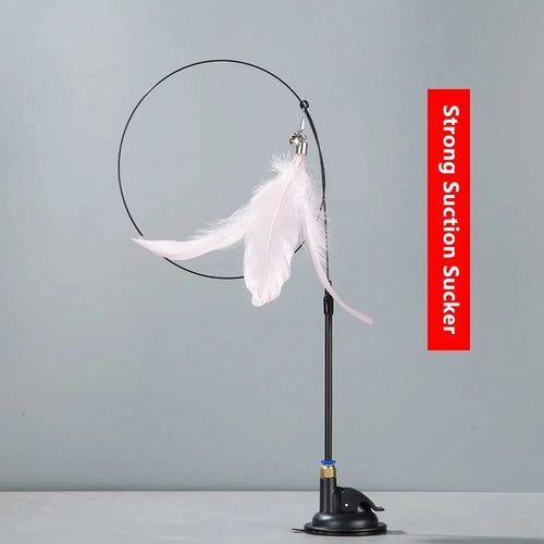 Cat Teaser Toy Cat Teaser Pole With Feather Bell Extended Rod Suction