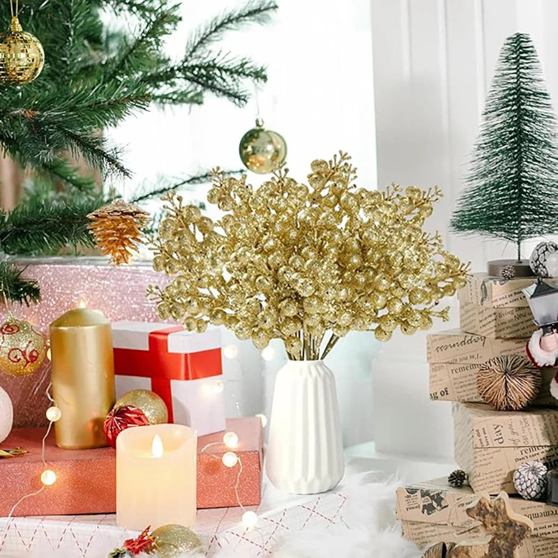 10Pcs Christmas Decoration Artificial 15heads Sparkling Berry Bouquet