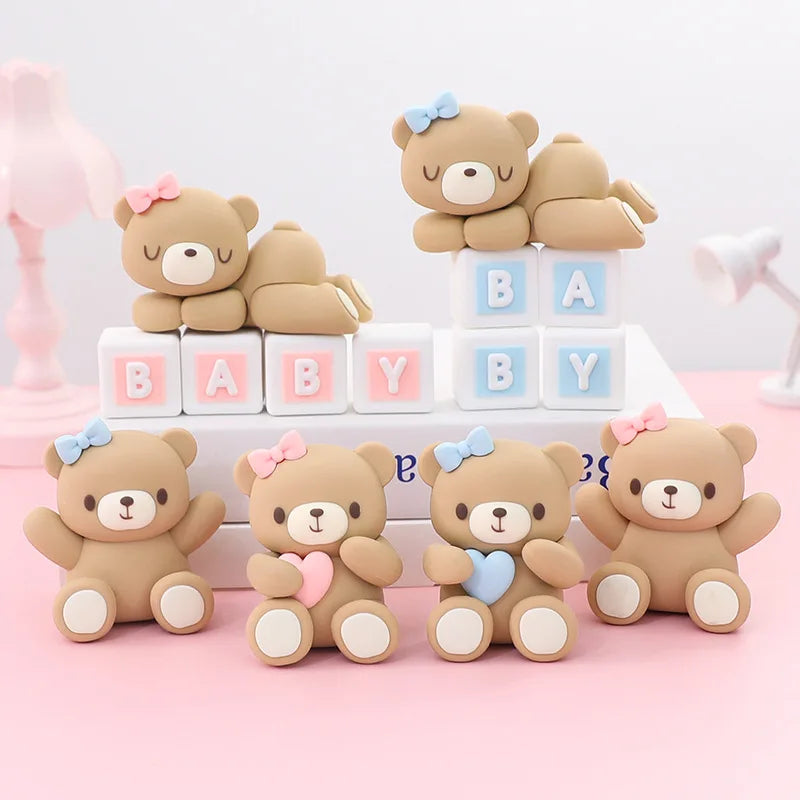 Pink Blue Bear Cake Topper Bear Doll Ornaments Insert Birthday Cake
