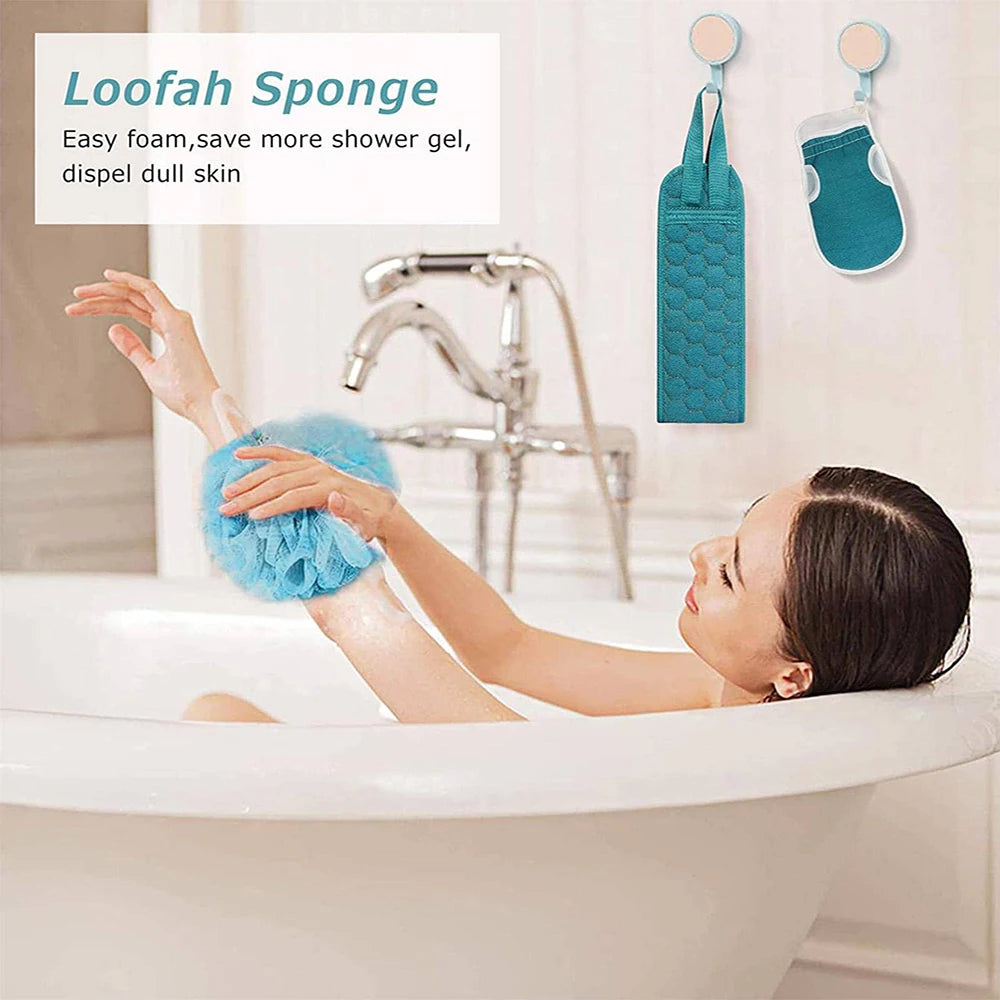 Exfoliating Body Scrubber Set - Includes Back Scrubber, Bath Glove And