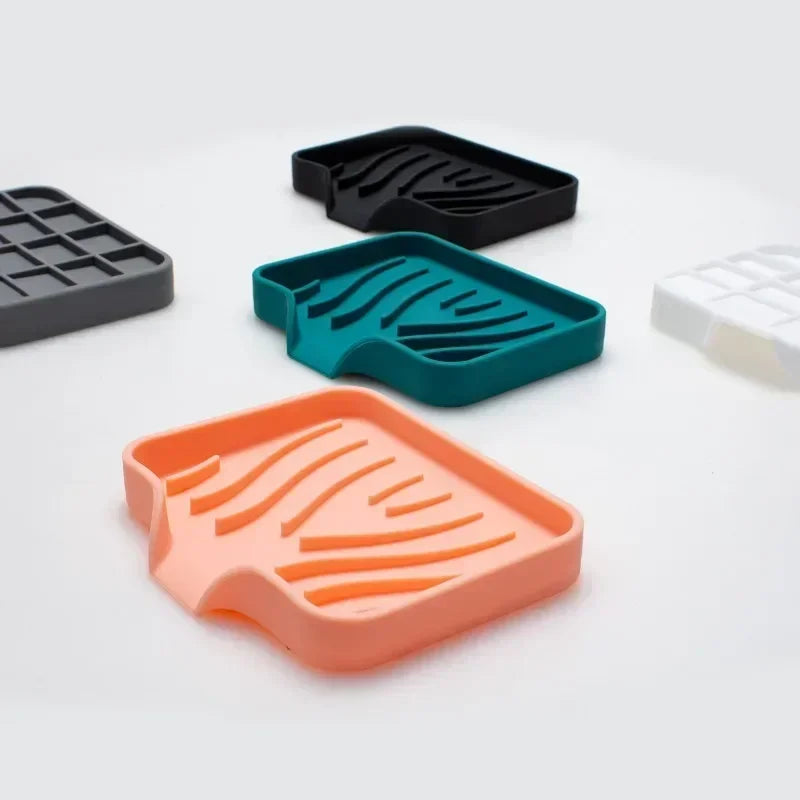 Bathroom Solid Color Silicone Soap Holder Soap Drain Pan Bathroom