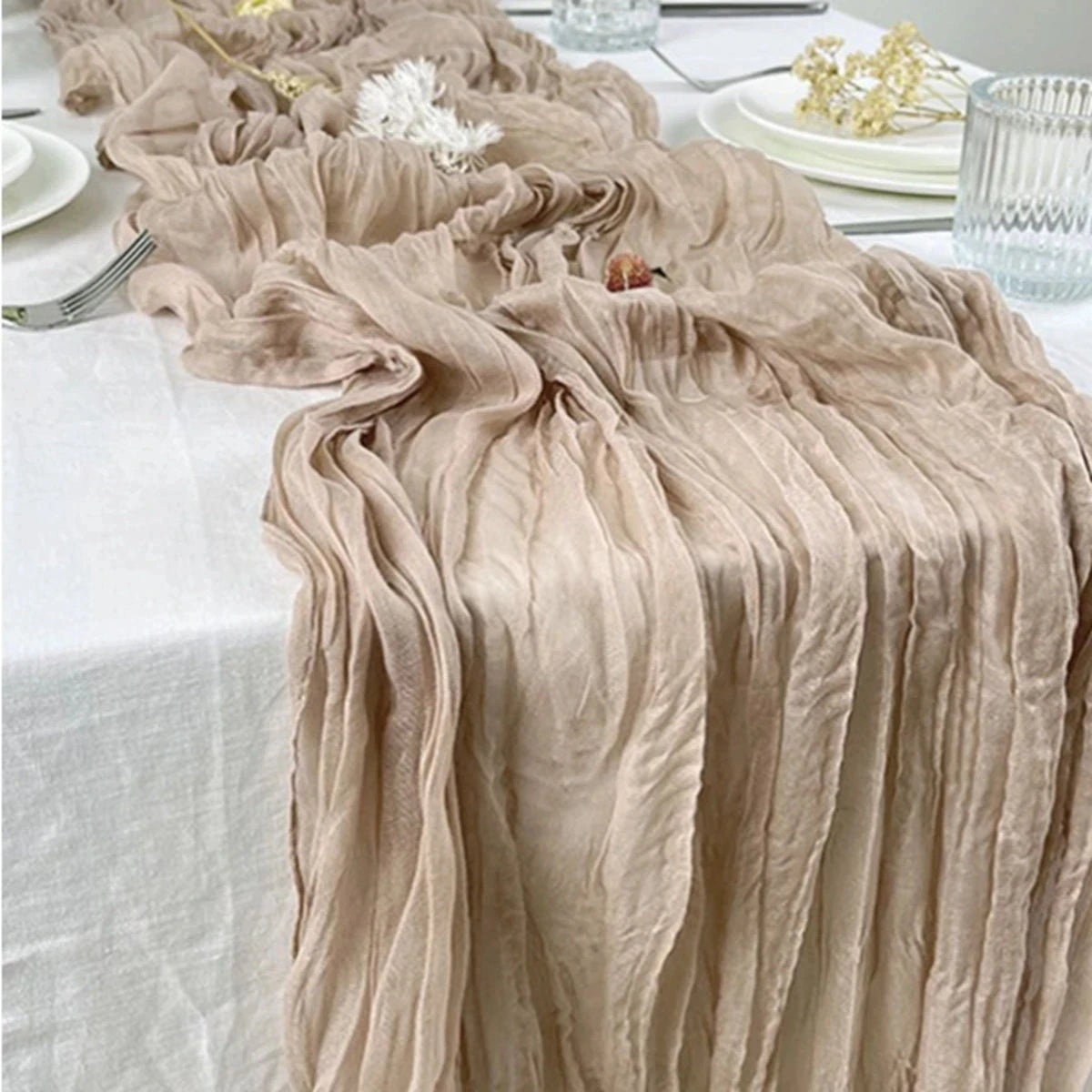 Semi-Sheer Gauze Table Runner Sage Cheesecloth Table Setting Dining