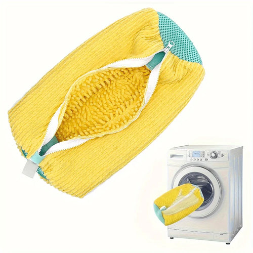 Durable Mesh Shoe Wash Bag with Zipper, Plush Lining Inside Protects