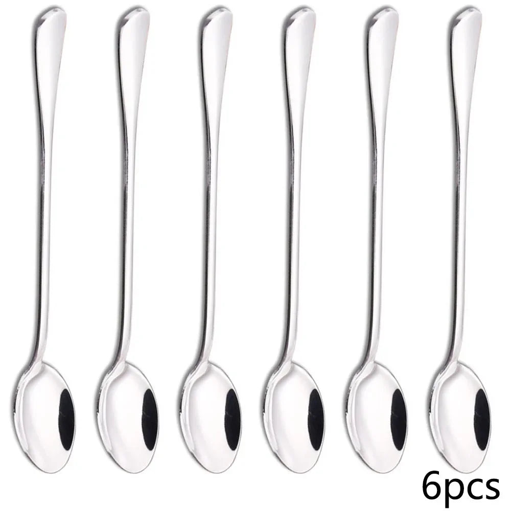 6PCS Long-handled spoon, thickened stainless steel coffee spoon,