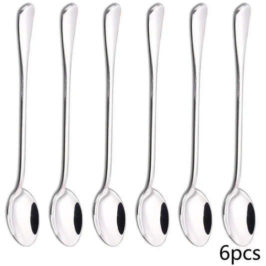 6PCS Long-handled spoon, thickened stainless steel coffee spoon,
