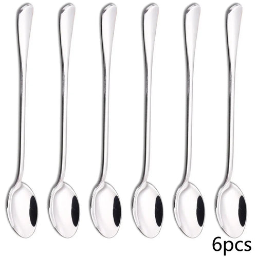 6PCS Long-handled spoon, thickened stainless steel coffee spoon,