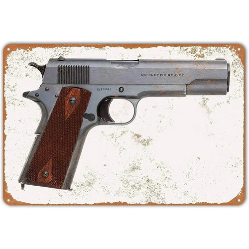 Pistol Metal Signs, Exuding Military Flair, Ideal As Wall Decoration