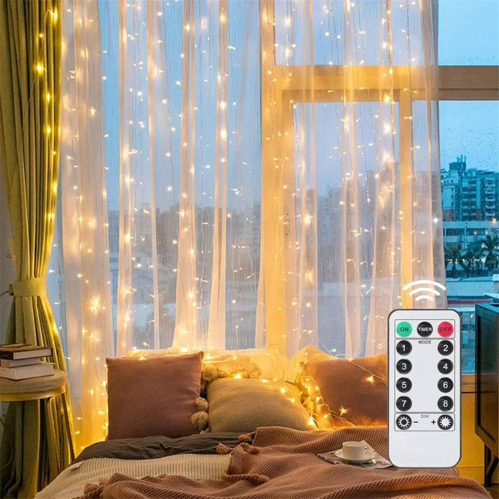 3/6M USB LED Curtain 8Modes Remote Control Lights Holiday Wedding