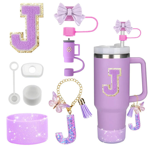 8PCS Accessories Set for Stanley Cup Purple 30oz 40oz tumbler Silicone