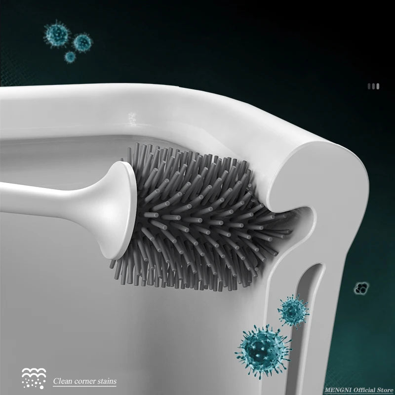 MENGNI-Silicone Toilet Brush Cleaner Brush Wall Floor Bathtubs And