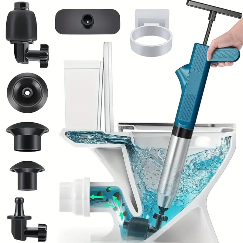 Pneumatic High-pressure Drain Blaster Tool Set, Stainless Steel Toilet