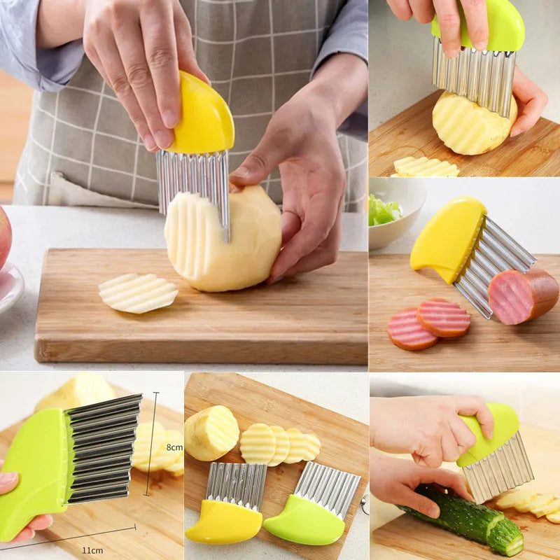Stainless Steel Potato Chip Slicer Dough Vegetable Fruit Crinkle Wavy