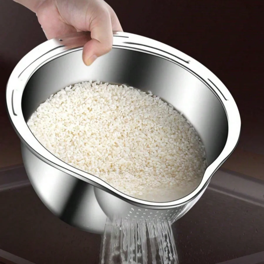Rice Vegetable Washing Basket Strainer Stainless Steel Bowl Tray Wash