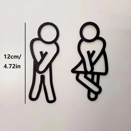 Creative Funny 2D Flat Bathroom Sign for Men Women Restroom Door Decor