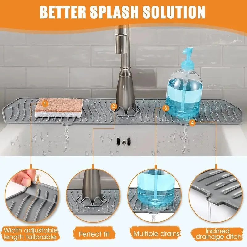 Split Silicone Kitchen Sink Faucet Mat Splash Guard Absorbent Non-Slip