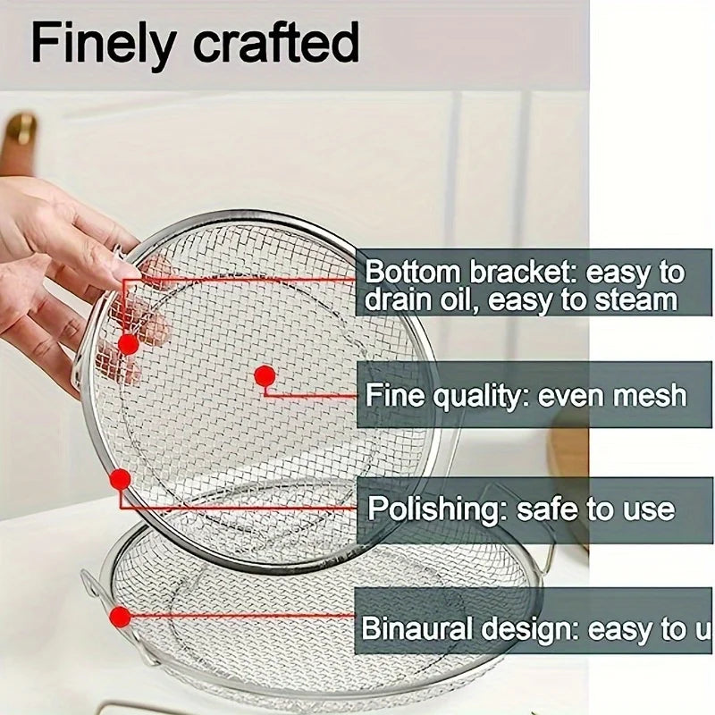 tainless Steel Filter Tray,Reusable Round Mesh Basket,Frying