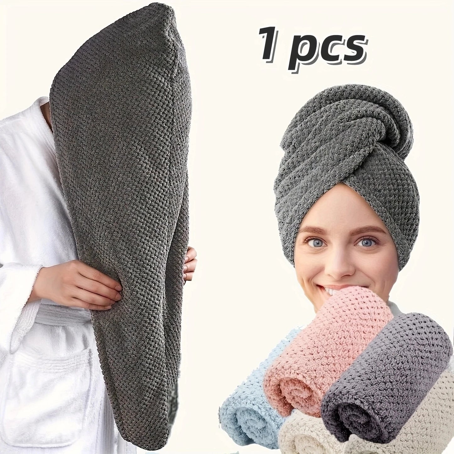 Solid color hair towel Textured dry hair cap 9.8 "X 25.5" absorbent