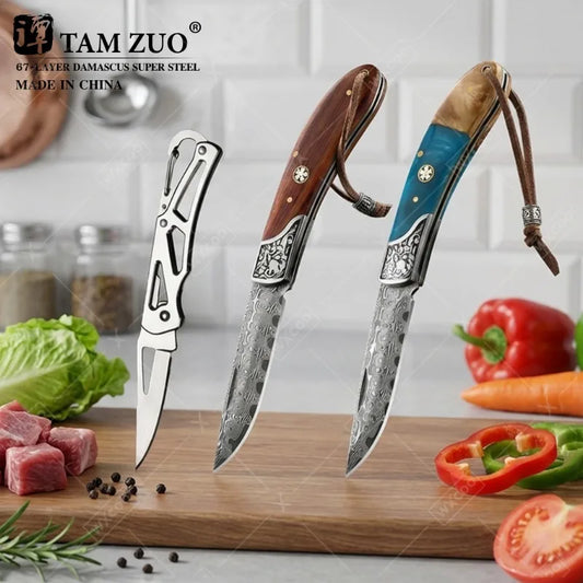 WXCOO Damascus Boning Knife Folding Fruit Cutting Knife Chef's Knife