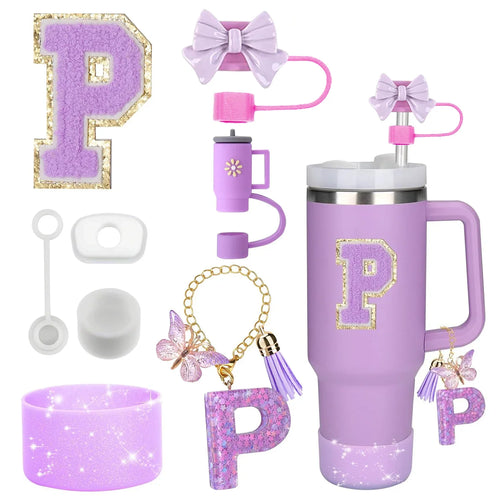 8PCS Accessories Set for Stanley Cup Purple 30oz 40oz tumbler Silicone