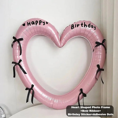 40-inch Happy Birthday Heart Photo Frame Balloon with Bowknot Stickers
