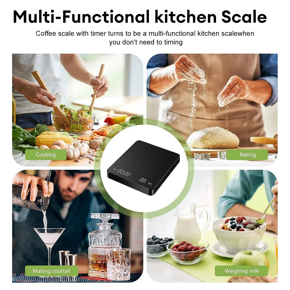 Digital Coffee Scale with Timer LED Screen Espresso USB 3kg