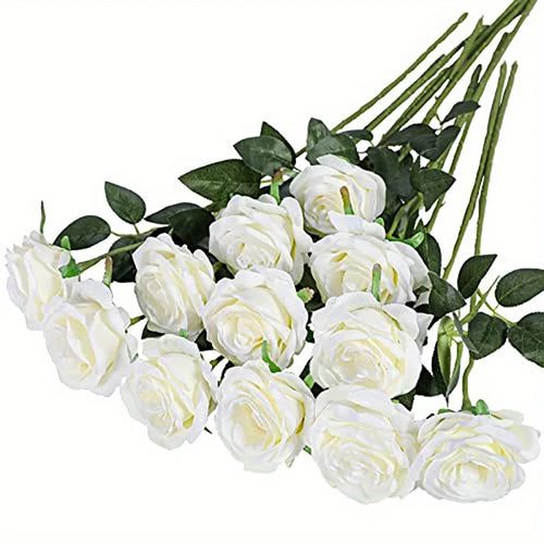12pcs Realistic Artificial Rose Bouquet for Weddings, Birthdays, and