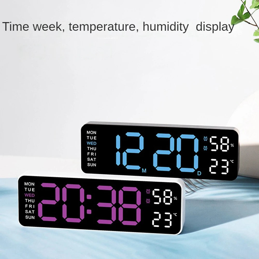 Large Digital Wall Clock Temperature and Humidity Week Display
