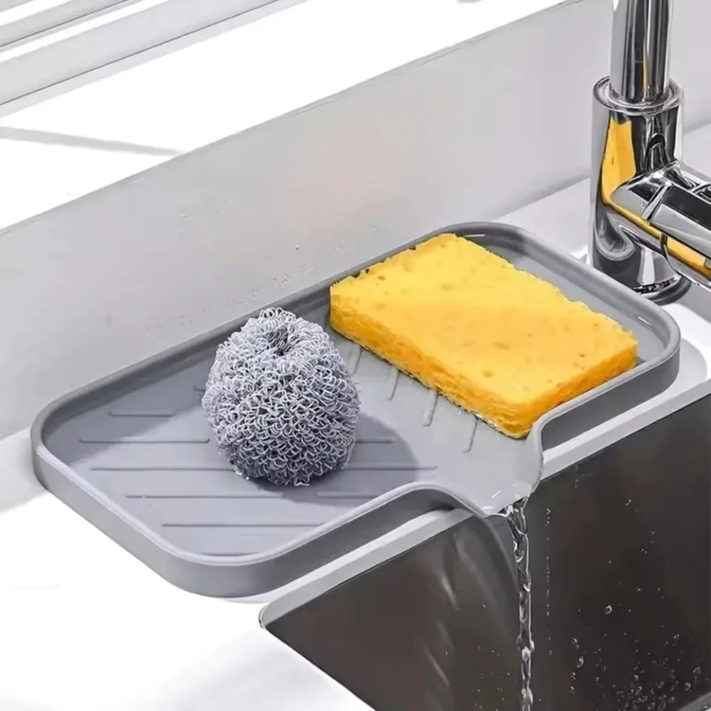 Sink Silicone Tray with Drain Soap Sponge Storage Holder Countertop