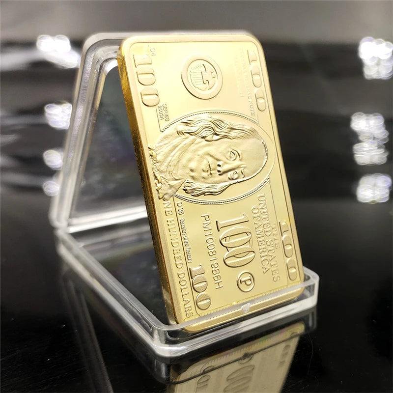 1pcs USA 100 Dollar Bullion 24k Gold Bar American Metal Coin Golden