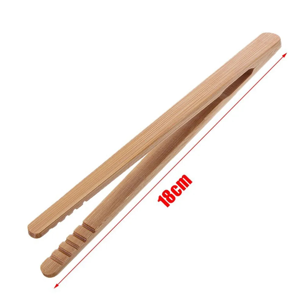 2Pcs 18cm Bamboo Wood Wooden Food Toast Salad Tongs Toaster Bacon