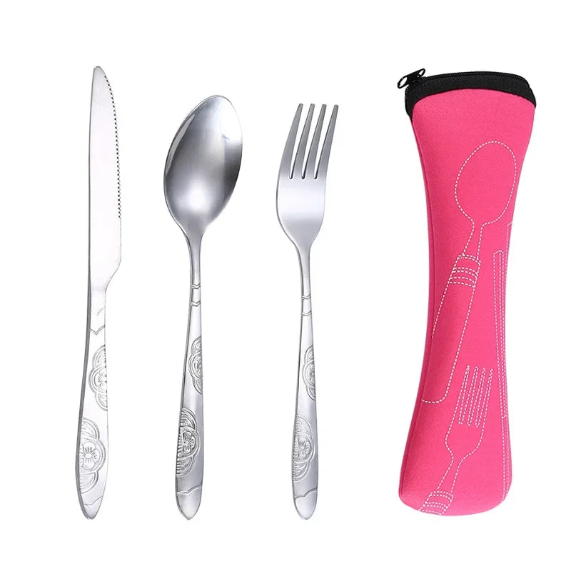 [Hot Sales] Picnic Set Tableware Washable with Zipper Travel Cutlery