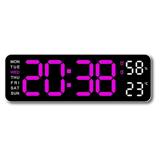 9 Inch Large Digital Wall Clock USB Powered TEMP Humidity Week Auto