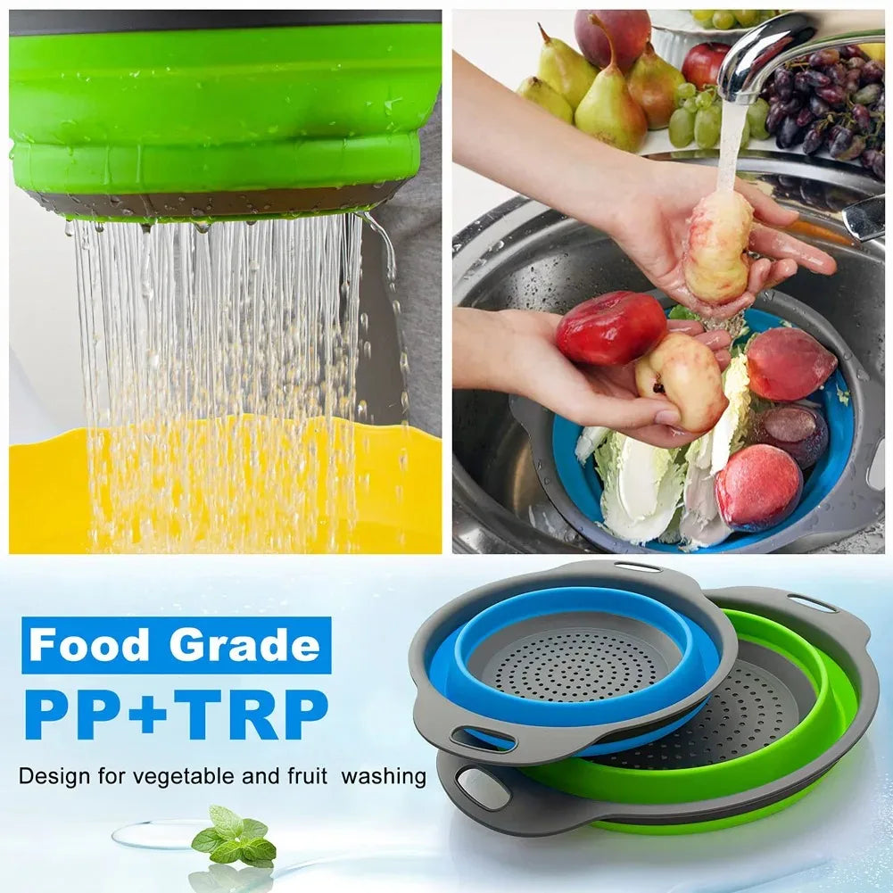 Silicone Folding Drain Basket Fruit Vegetable Washing Basket Foldable