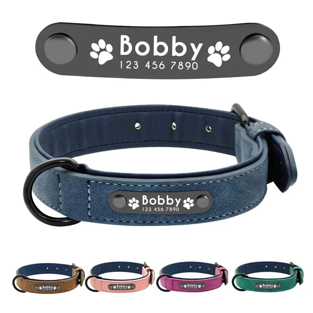 Personalized Name ID Tags Dog Collars Custom Text name Leather Dog