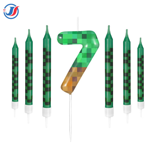 7Pcs Pixel Miner Birthday Cake Candles Topper for Pixel Theme Party